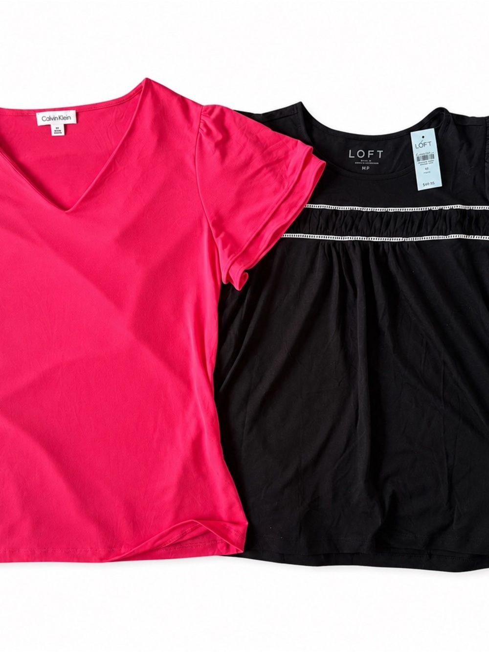 Calvin Klein Pink Blouse Medium & LOFT Flutter Sleeve Medium P. NWT Top Bundle